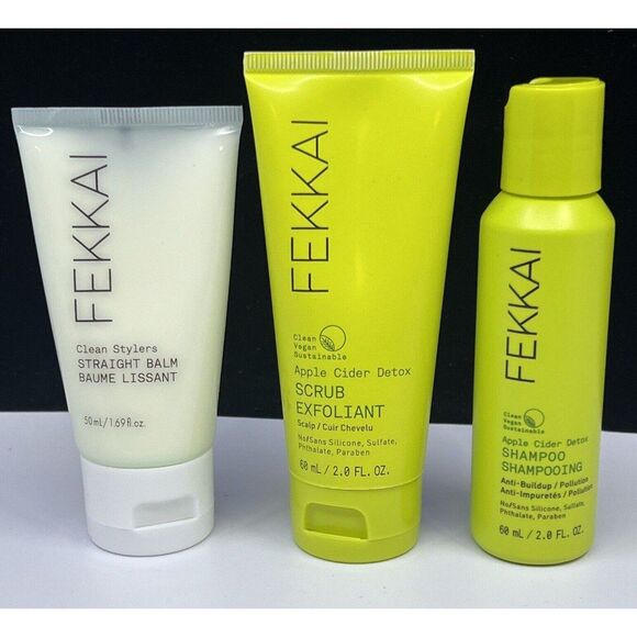Fekkai 3pc Straight Balm Apple Cider Detox Shampoo Scalp Scrub Exfoliant Bundle - Picture 4 of 4